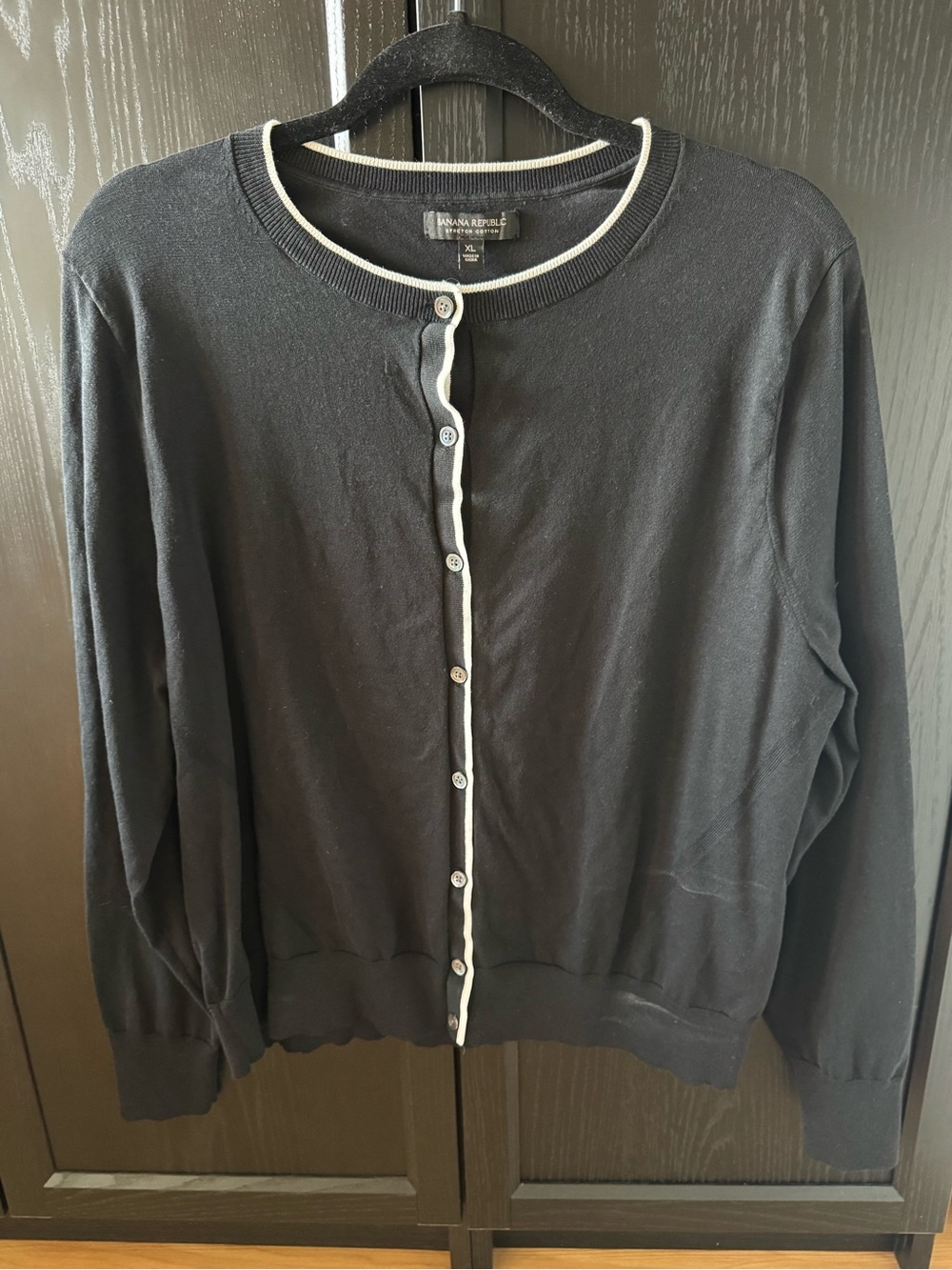 Banana Republic Black Button-Down Cardigan with White Trim